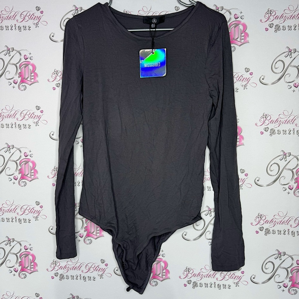 Missguided body suit long sleeve grey jersey brand new with tags snap button